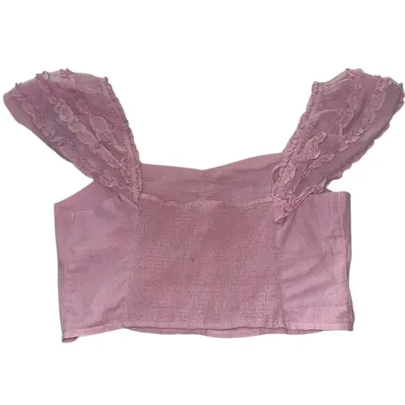 Free People Thank You Very Sweetly Ruffle Crop Top Pink Size Large - Picture 4 of 8